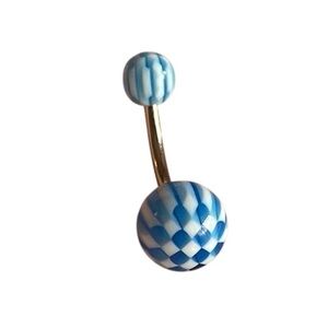 Blue & White Checkered Belly Button Ring 💙🏁✨